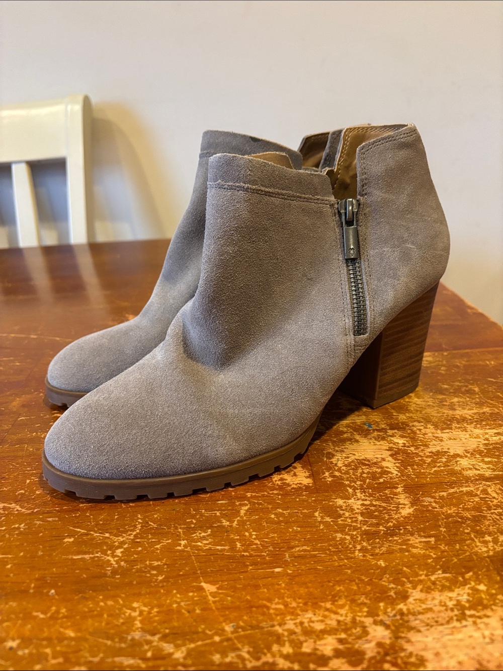 Women's Taupe Suede Ankle Booties with Block Heel 8.5